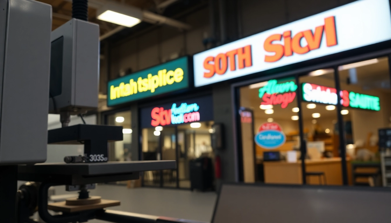 Custom signs displayed on business storefronts, showcasing various materials and lighting options to attract customers effectively.