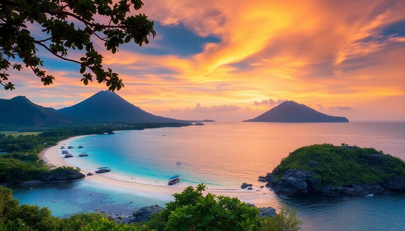 Lombok’s scenic coastline showcasing mountains and pristine beaches, inviting adventure and relaxation.