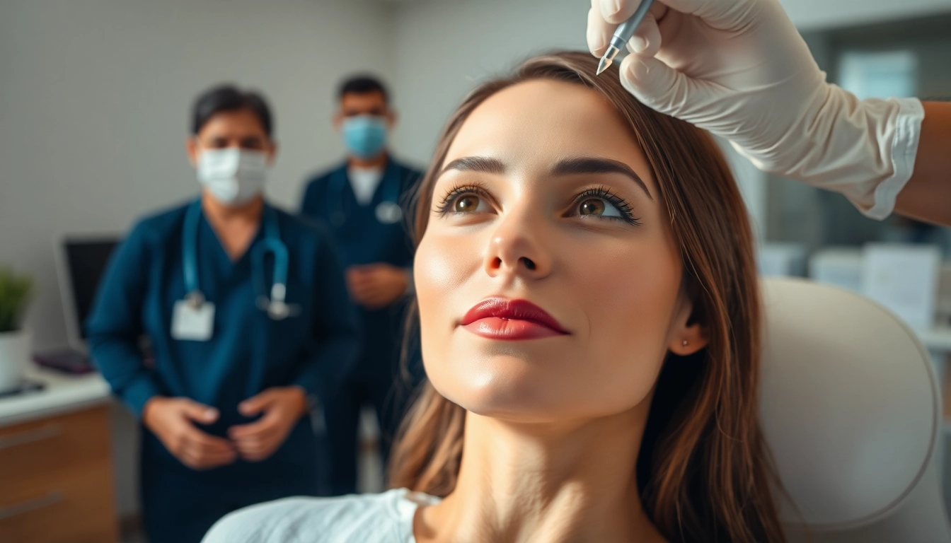 Woman smiling during her Botox Behandlung, showcasing professional care and modern clinic atmosphere.