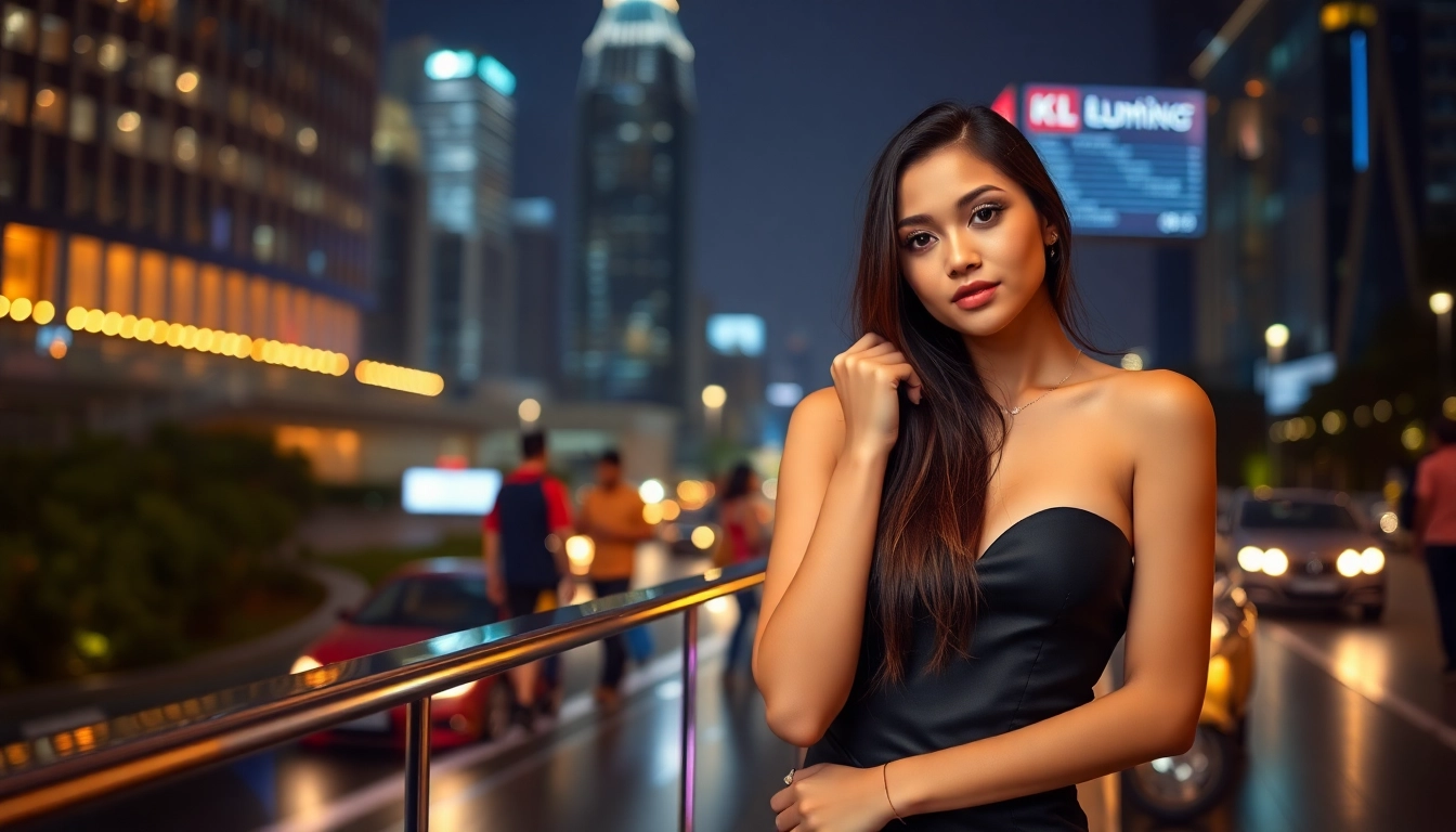 Professional KL escort girl in elegant attire offering companionship in Kuala Lumpur's vibrant nightlife, capturing a sophisticated atmosphere.
