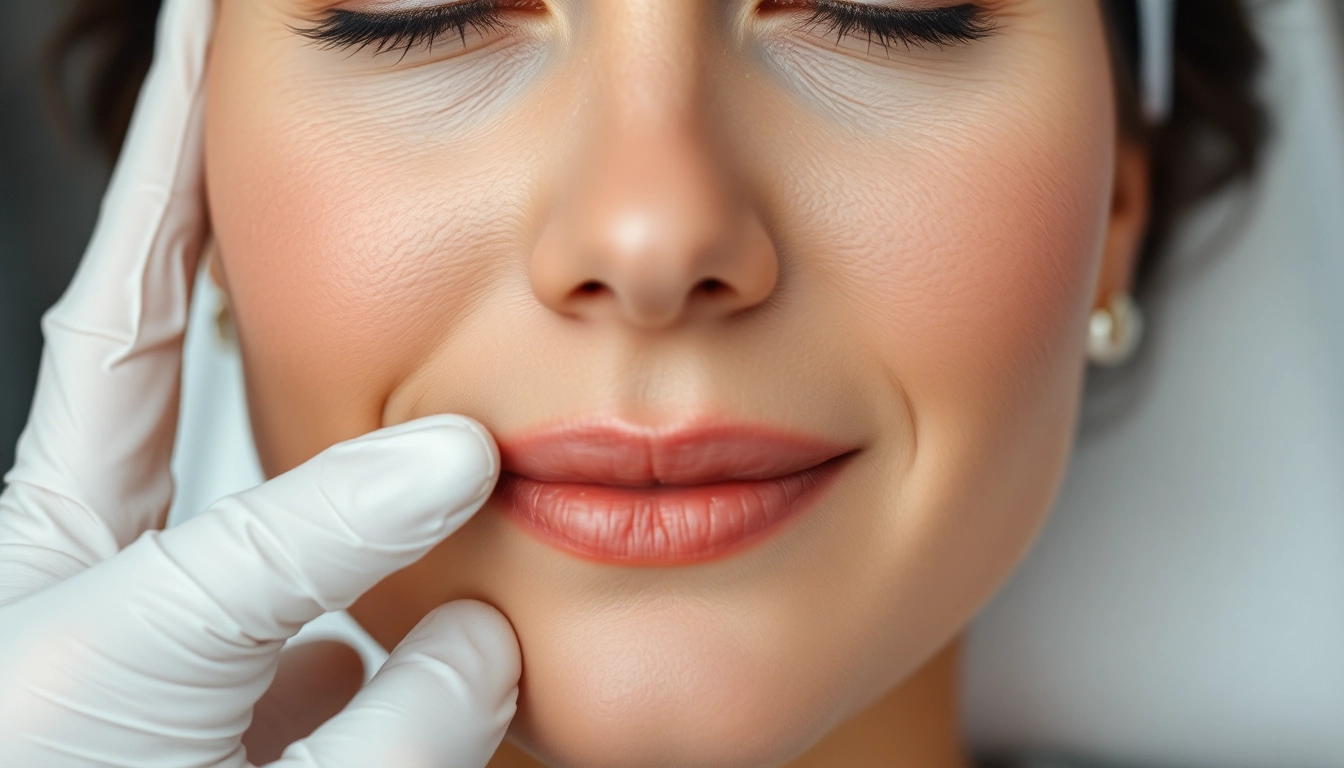 Fadenlifting Zürich: A close-up of a woman receiving a minimally invasive facial lifting with fine threads, emphasizing natural rejuvenation and expertise.