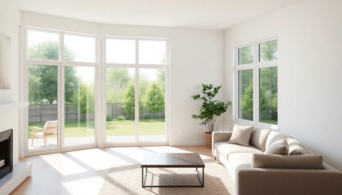 Replacement Windows Near Me: Bright living room with energy-efficient vinyl frames