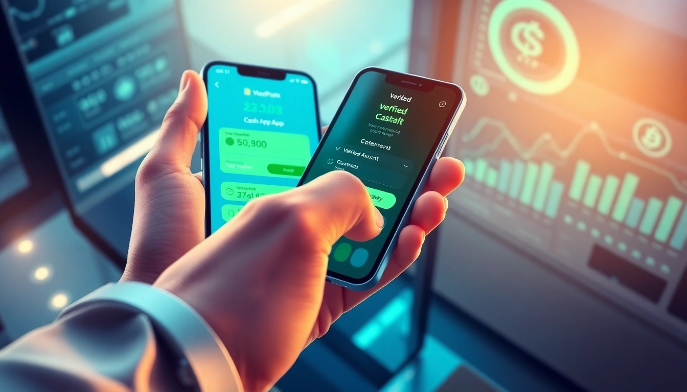 Close-up of a smartphone displaying a verified Cash App account with a modern digital workspace in the background.