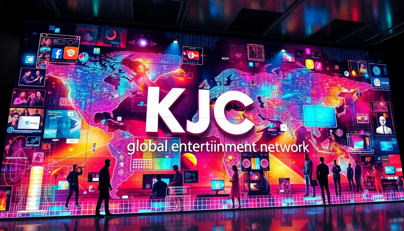 KJC logo on a dynamic digital background symbolizing global entertainment and community engagement, representing innovation and trust.