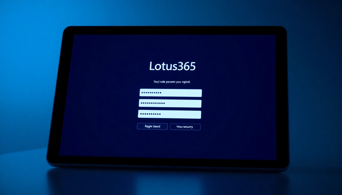 Secure Lotus365 login screen illustrating password change and user ID management on a professional device, emphasizing safety and ease of access.