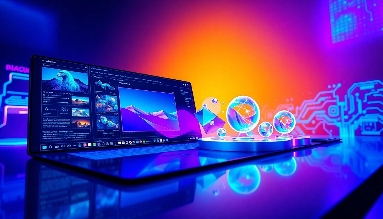 Futuristic digital workspace displaying Nano Banana AI's advanced image editing interface with vibrant colors and 3D manipulation tools.