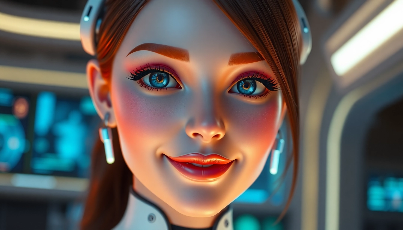 An engaging depiction of an AI girlfriend interactive interface with a friendly virtual avatar, highlighting digital companionship.