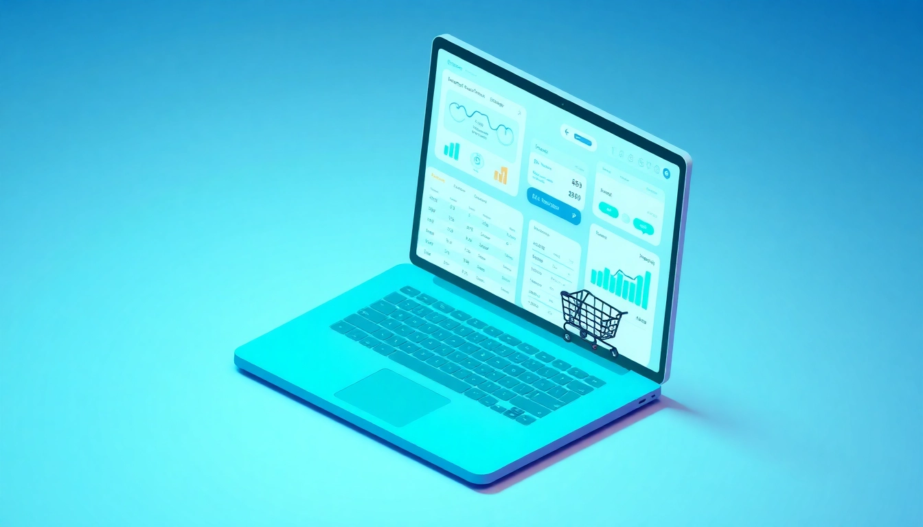 Technology-driven checkout UI on a laptop, showing real-time analytics