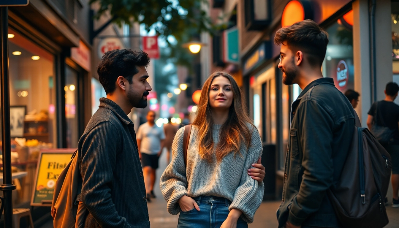 Plan cul concept with attractive adults engaging in casual intimacy in urban setting,