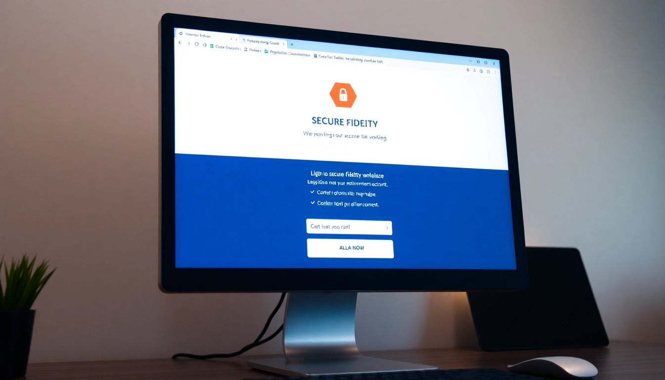 Illustration of a user securely logging into fidelity workplace login portal on a desktop