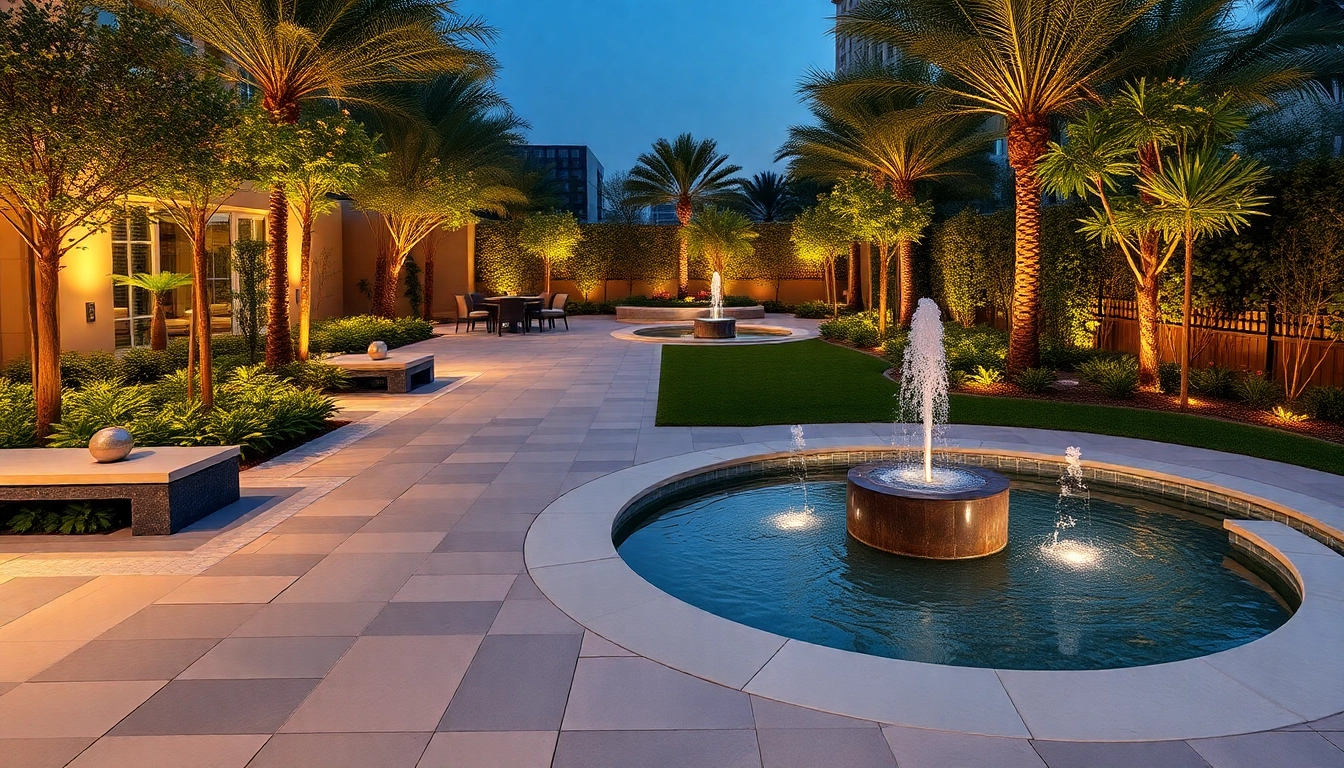 Stunning landscape with best pavers in Dubai, showcasing luxurious outdoor hardscape and