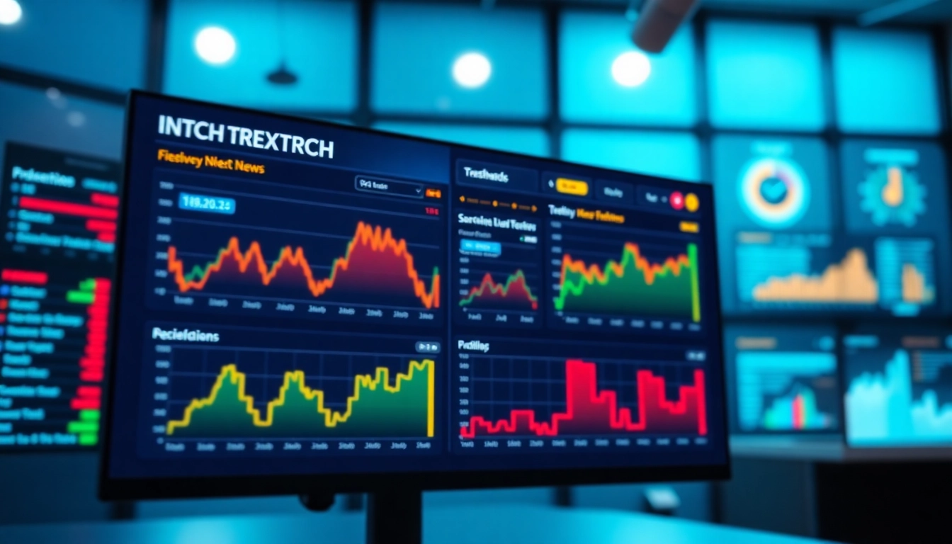Tech investment news headlines displayed on a digital dashboard with graphs and analytics for