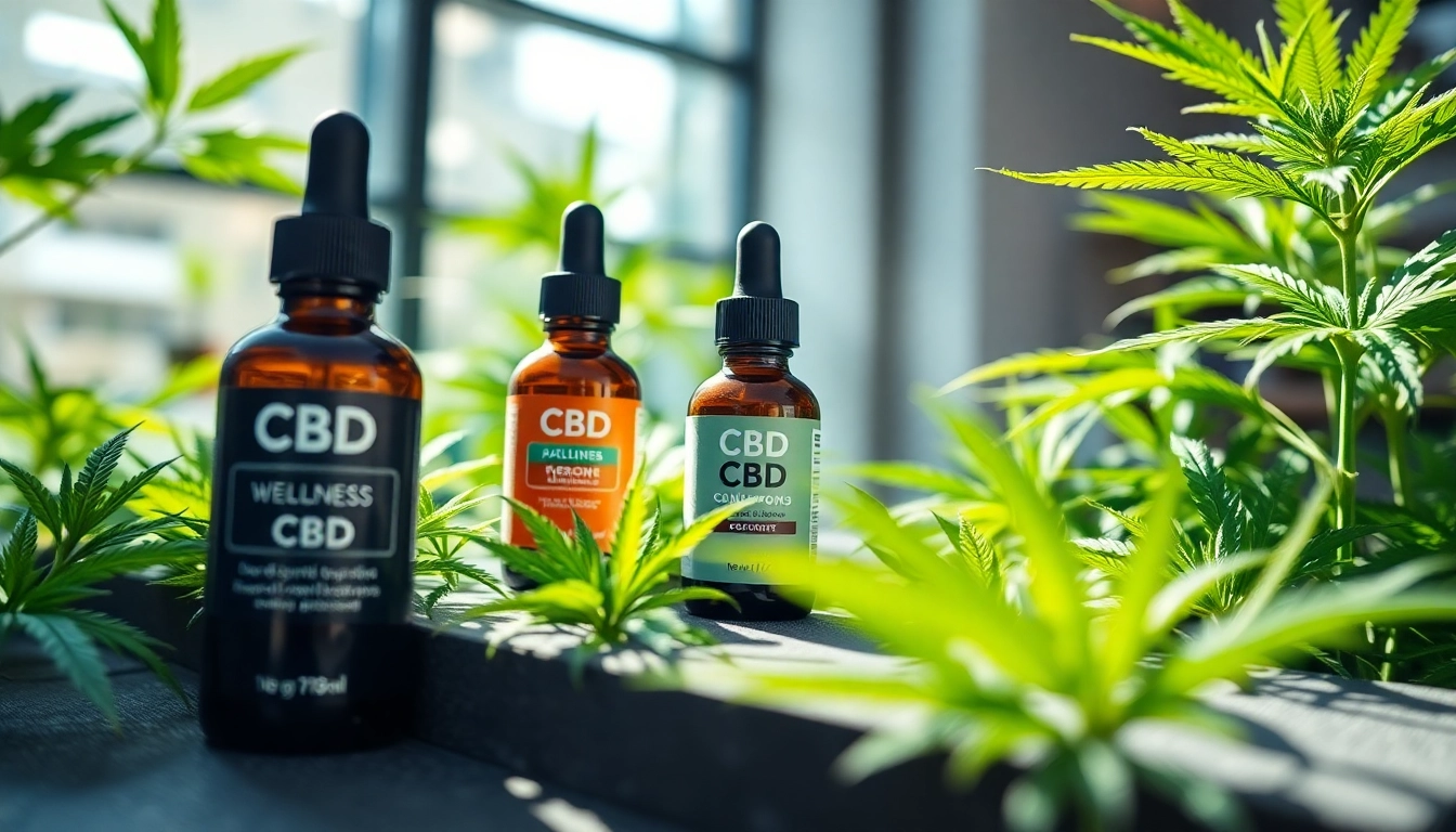 CBD products displayed next to fresh hemp leaves, emphasizing natural health benefits and quality