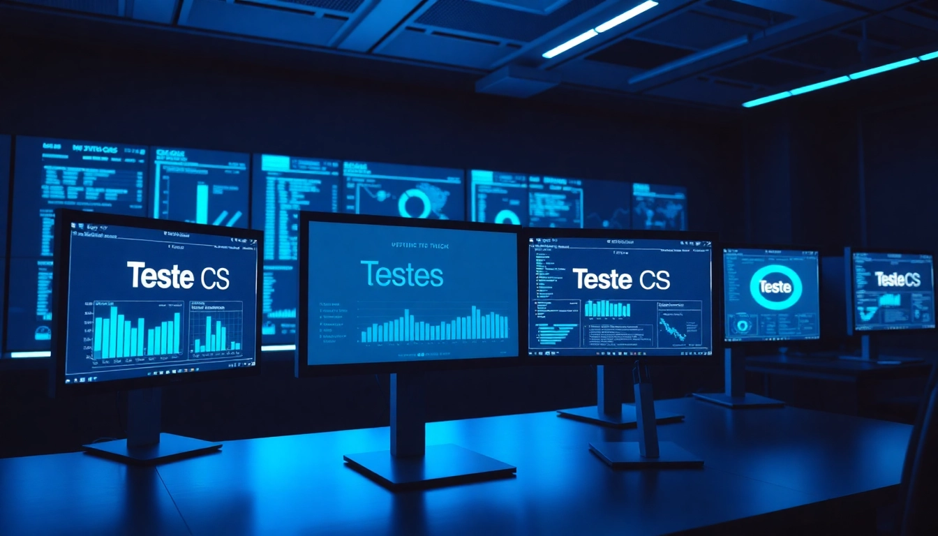 Teste CS performance testing interface demonstrating network latency and stability analysis for
