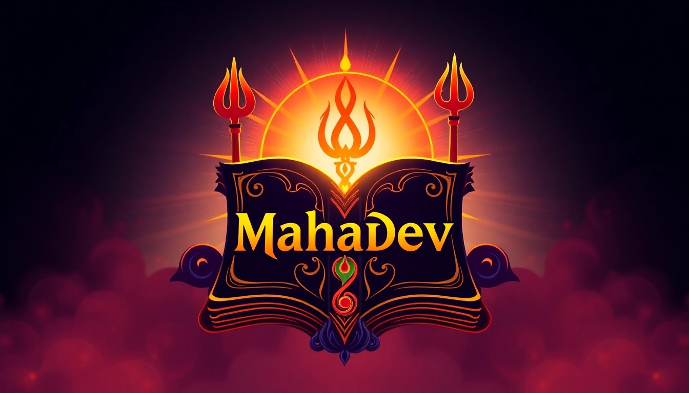 Mahadev book logo showcasing Shiva symbols with vibrant colors and divine imagery for brand