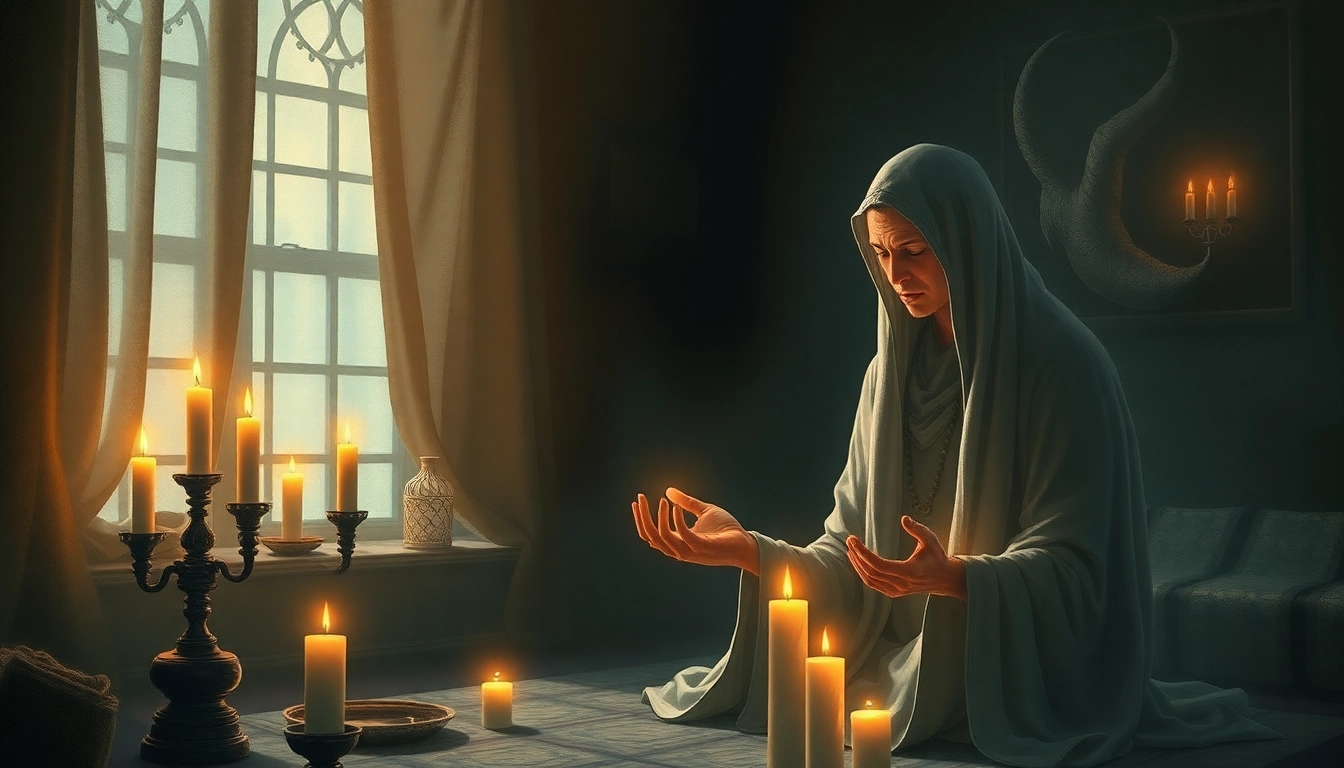 Professional berlin medyum performing spiritual rituals with candles and symbols for effective
