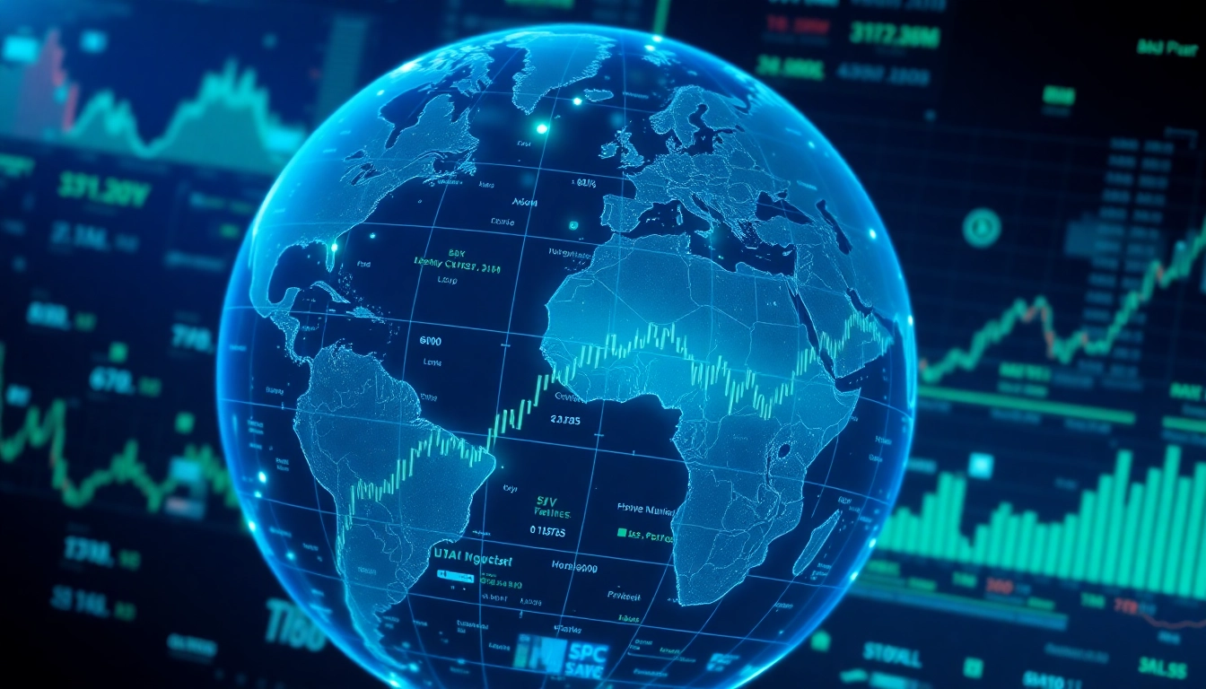 Bright global market news briefing with world map, data streams, and financial icons for