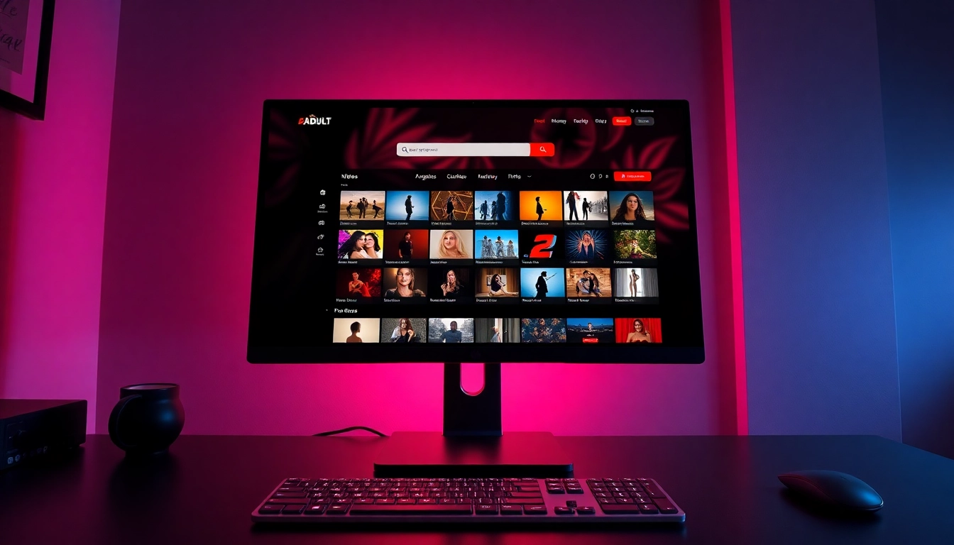 A modern adult website homepage displayed on a computer screen with colorful thumbnails and navigation menus.