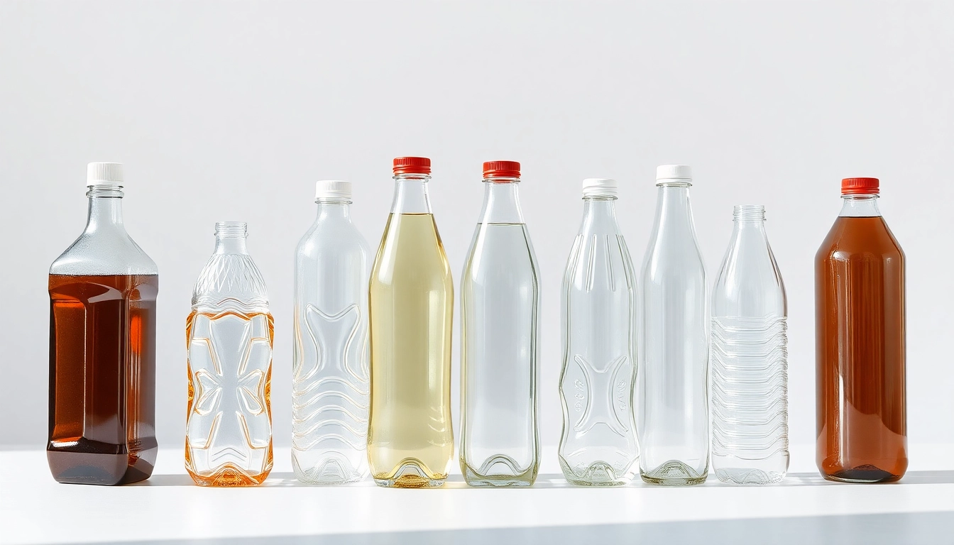 High-quality pet shise bottles in different sizes and shapes on a clean background for