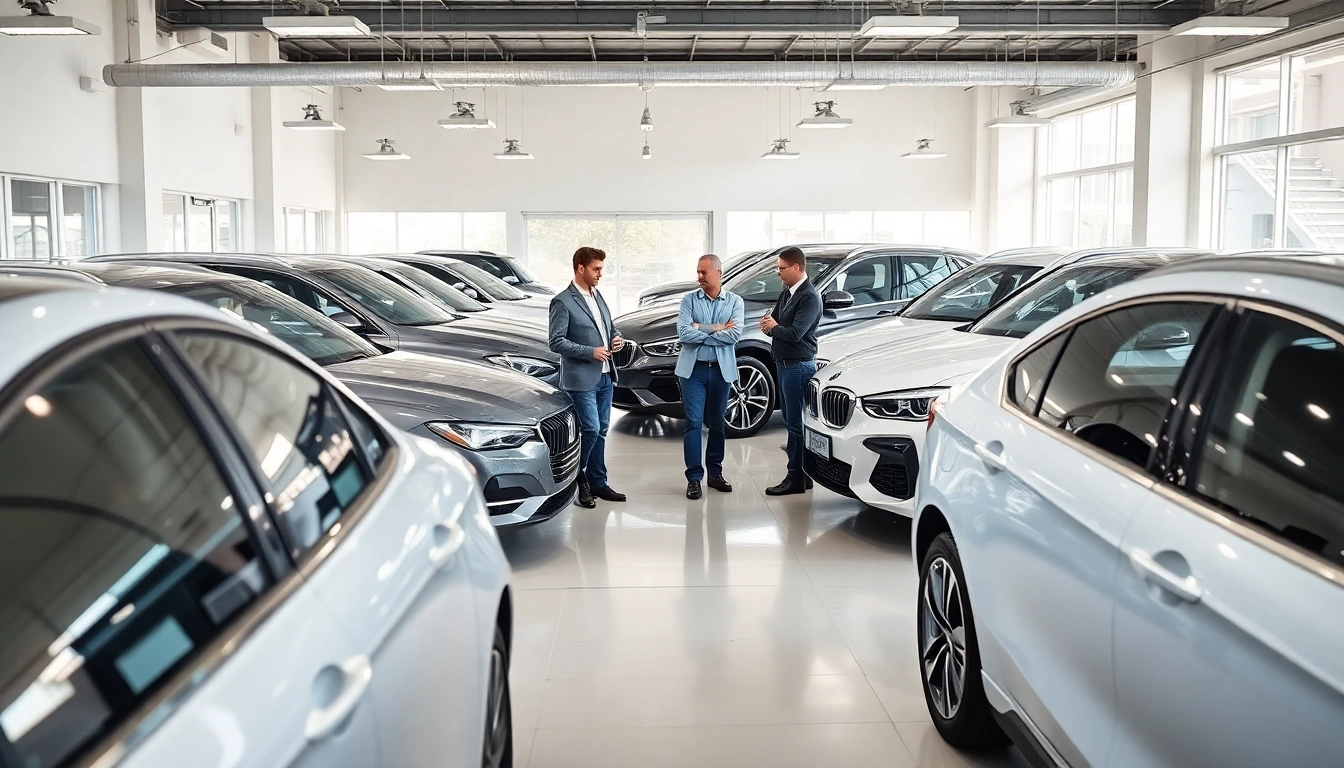 Auto dealership team inspecting compro auto usate vehicles ensuring quality and reliability for