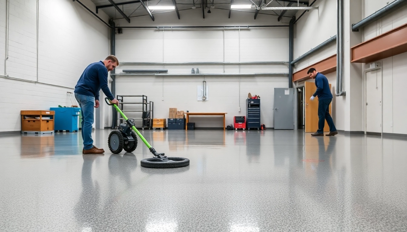 Experienced epoxy resin flooring contractors Birmingham applying durable, high-gloss epoxy