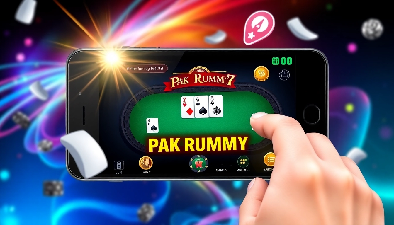 Pak Rummy online gaming app showing real money gameplay with colorful cards and competitive